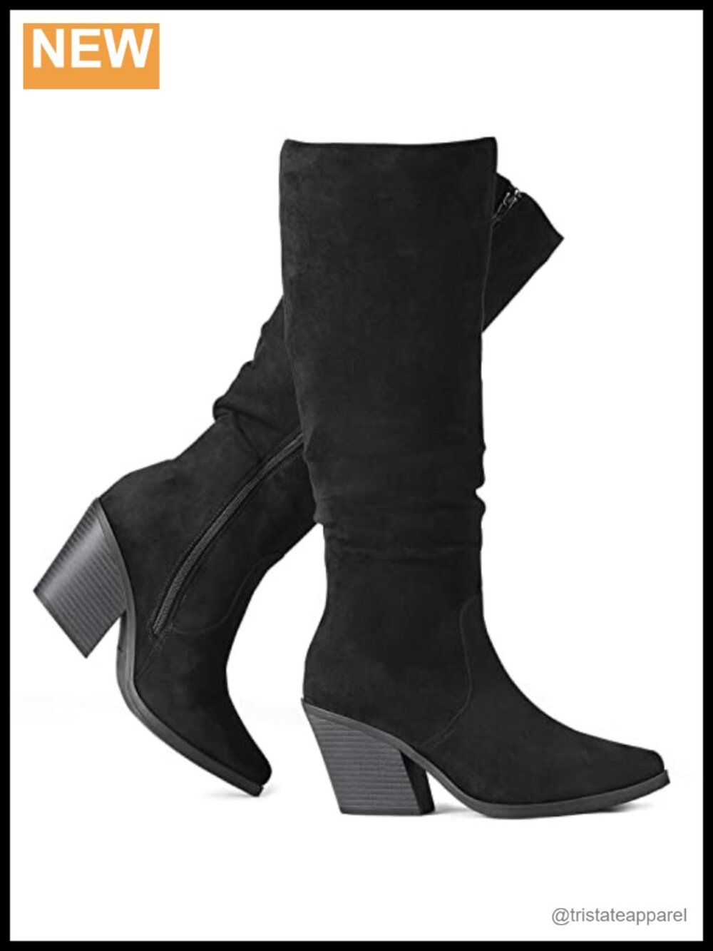Women's Faux Suede Slouch Knee High Boots Cuban Heel Side Zip